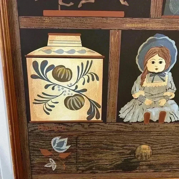 Vintage Huntington Folk Art  Oil On Canvas Shadow Box Scene 27”x33” - Picture 6 of 9